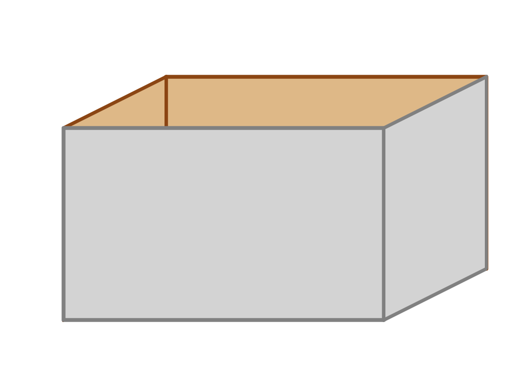 A not-quite-so-nice rendering of a gray-on-the-outside, brown-on-the-inside, open box, which appears larger in the back than the front. Unless you look at it the wrong way, and then your brain starts trying to correct the 3D perspective by flipping it inside out, so that it's a gray room with a brown ceiling, but that's not quite right either, so it flips back to box. Basically, it's rather annoying to look at.