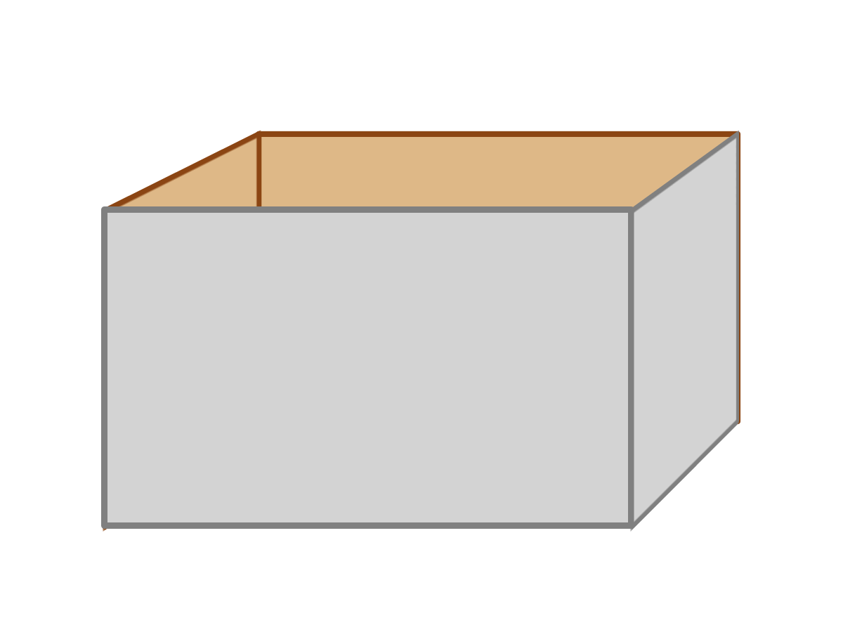 A nice rendering of a gray-on-the-outside, brown-on-the-inside, open box, with correct 3D perspective.