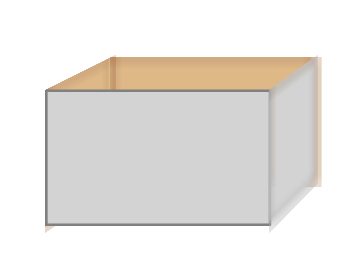 A gray and brown open box, drawn with 3D perspective so you can see the back and sides.  However, all the edges are blurred and semi-transparent.